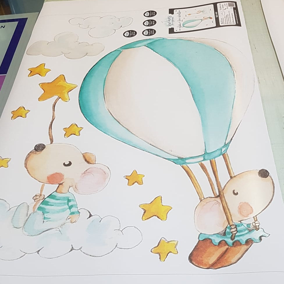 VINILO INFANTIL I GLOBO A LAS ESTRELLAS MENTA