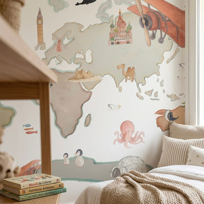 BALÕES Decorativos Infantil Vinil Mapa Mundo XL 220x180cm