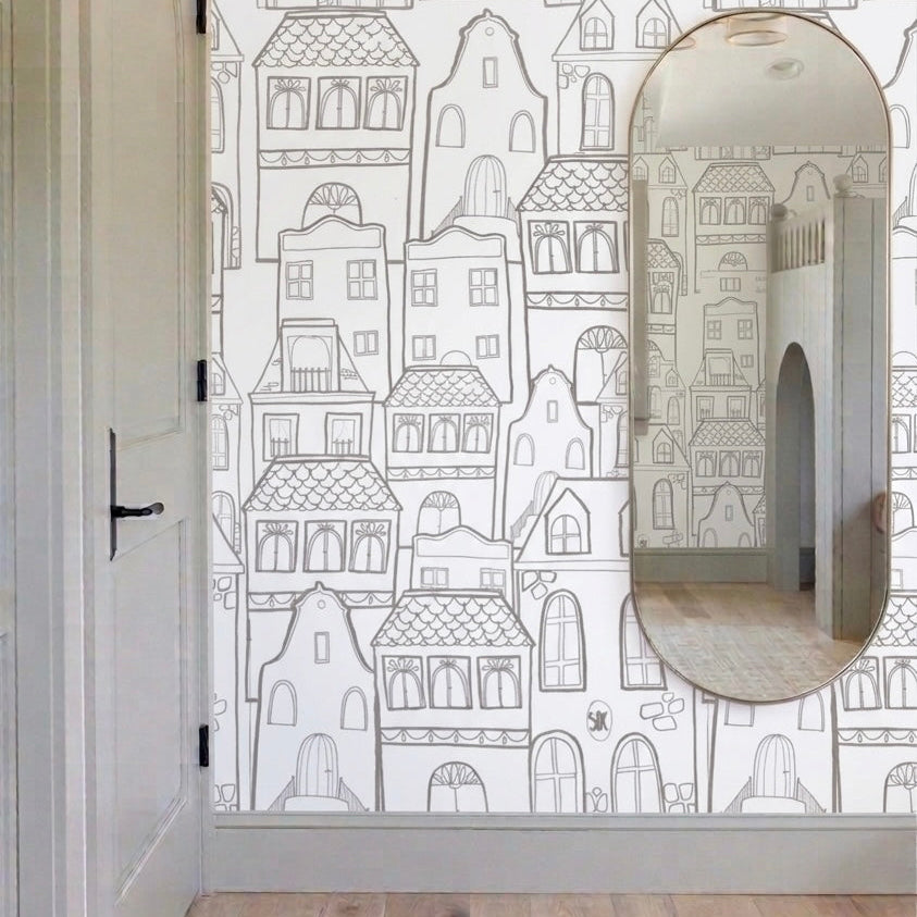 PAPEL PINTADO | CASAS BLANCO / GRIS