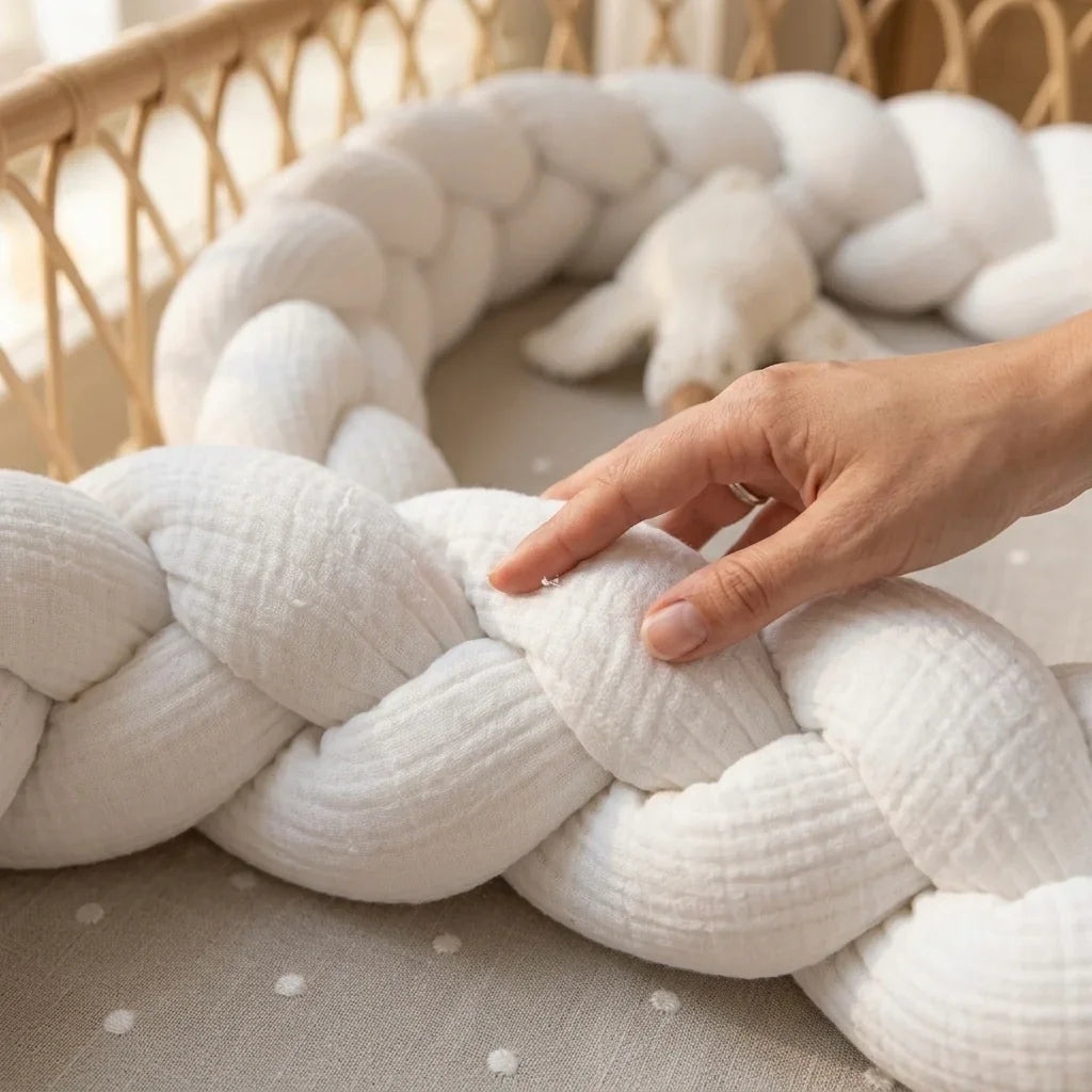 TRENZA PROTECTORA CUNA & CAMA | Muselina Blanca
