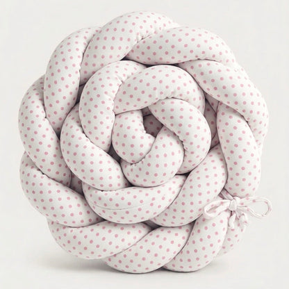 Trenza Protectora de Cuna y Cama Artesanal - Blanco Lunar Rosa