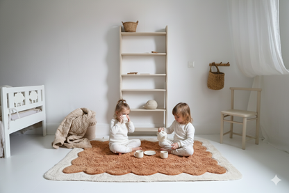 Tapis chambre enfant coton washable rond finition "pétales" GABRIELLE