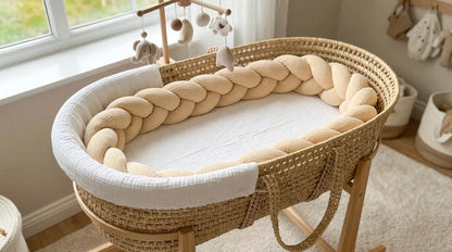 Trenza Protectora de Cuna y Cama en Algodón Muselina Beige | Chichonera Artesanal