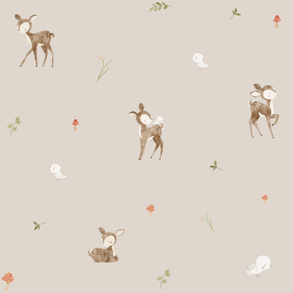 Papel pintado infantil ciervos beige