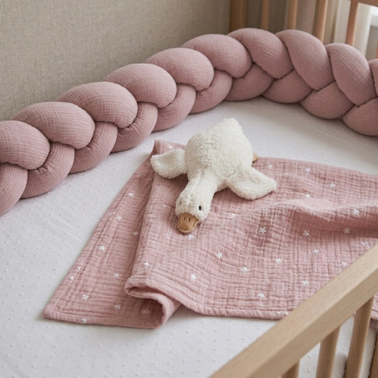 TRENZA PROTECTORA CUNA & CAMA | Muselina Rosa