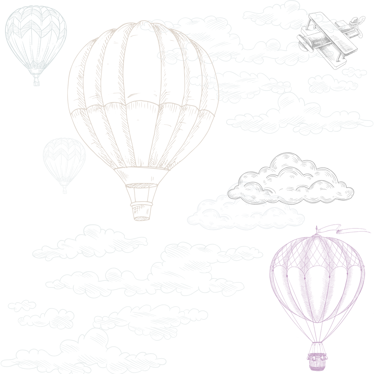 Papel pintado infantil globos en el aire azul y rosa