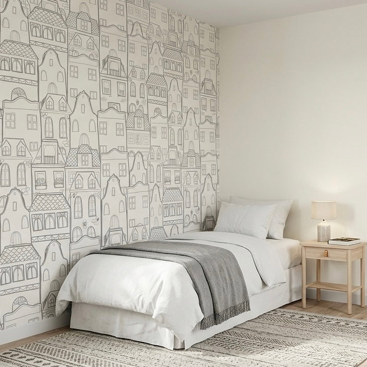 PAPEL PINTADO | CASAS BLANCO / GRIS