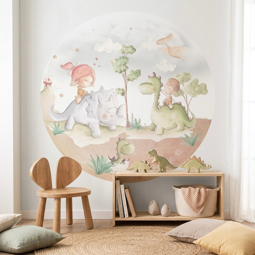 VINILO INFANTIL CIRCULO I DINOSAURIOS Ø95cm