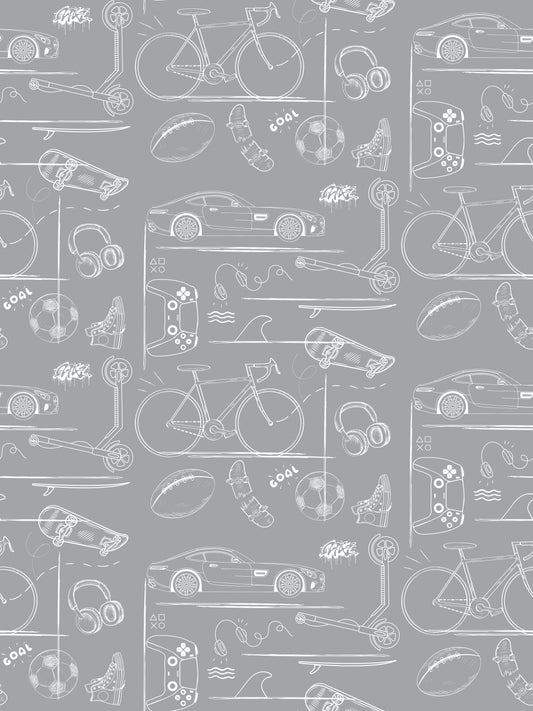Papel Pintado Infantil "Gaming" gris