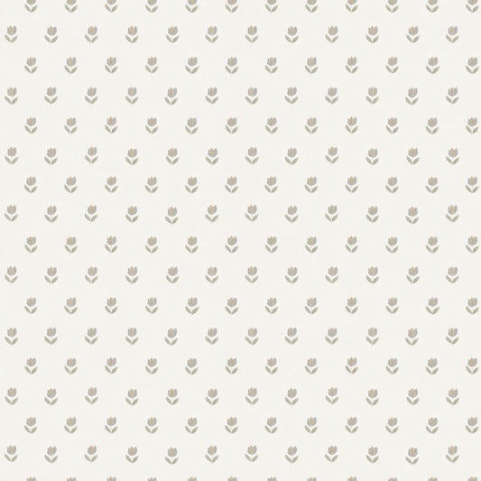 Papel pintado infantil Campiña Francesa flores pequeñas fondo crema