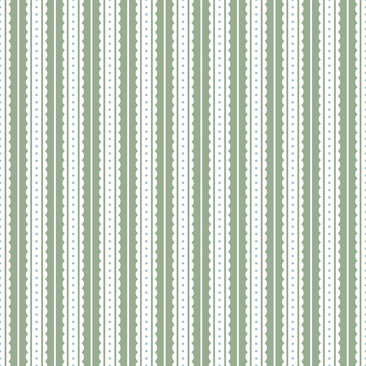 Papel pintado infantil Rayas Ticking verde salvia