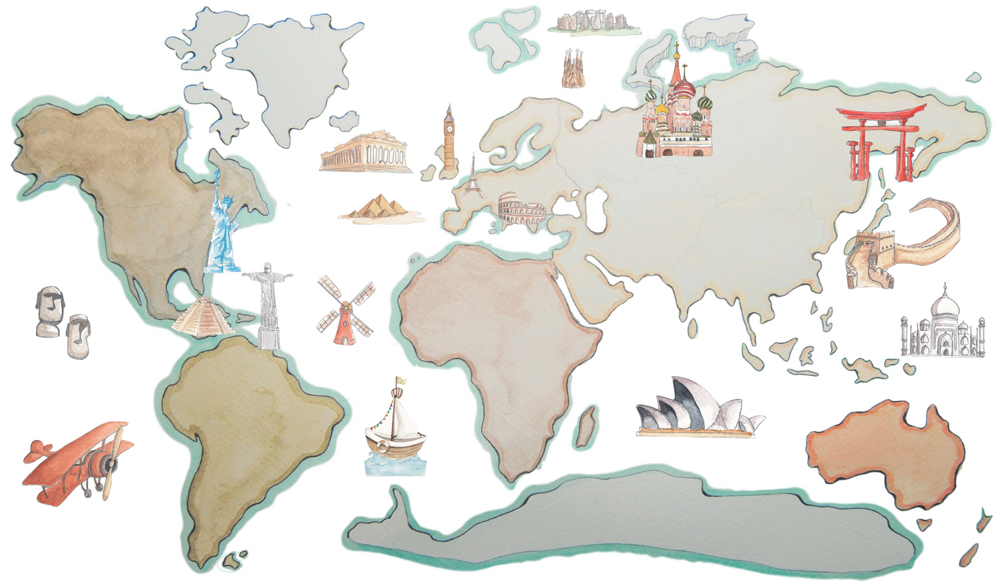 Children's Decorative Vinyl World Map Animals XL 220x120cm - DREAMS OF STORK