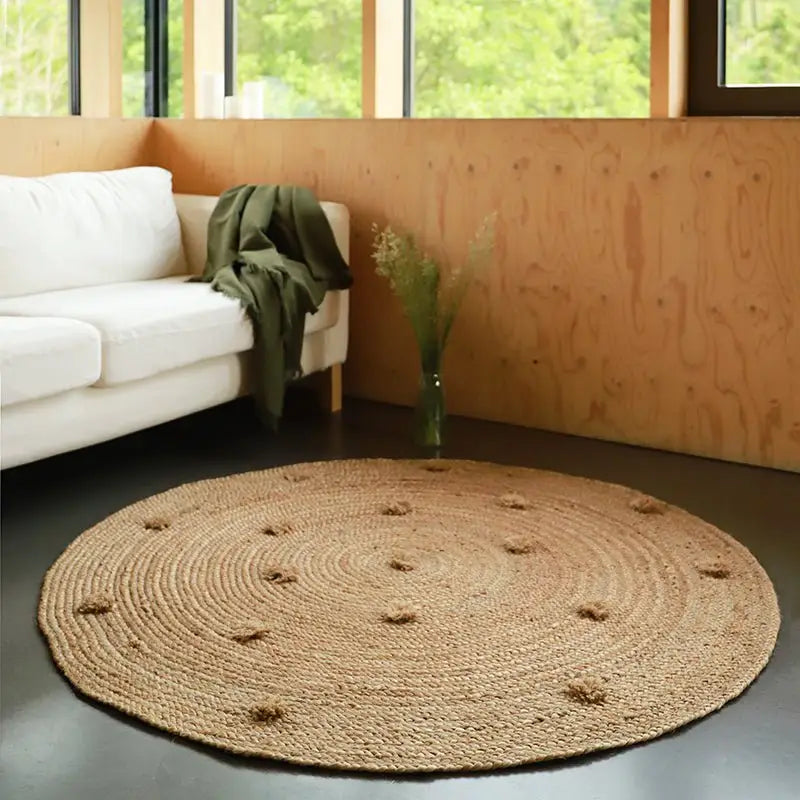 Tapis rond jute avec pompons SISKA - Sueños de Cigueña