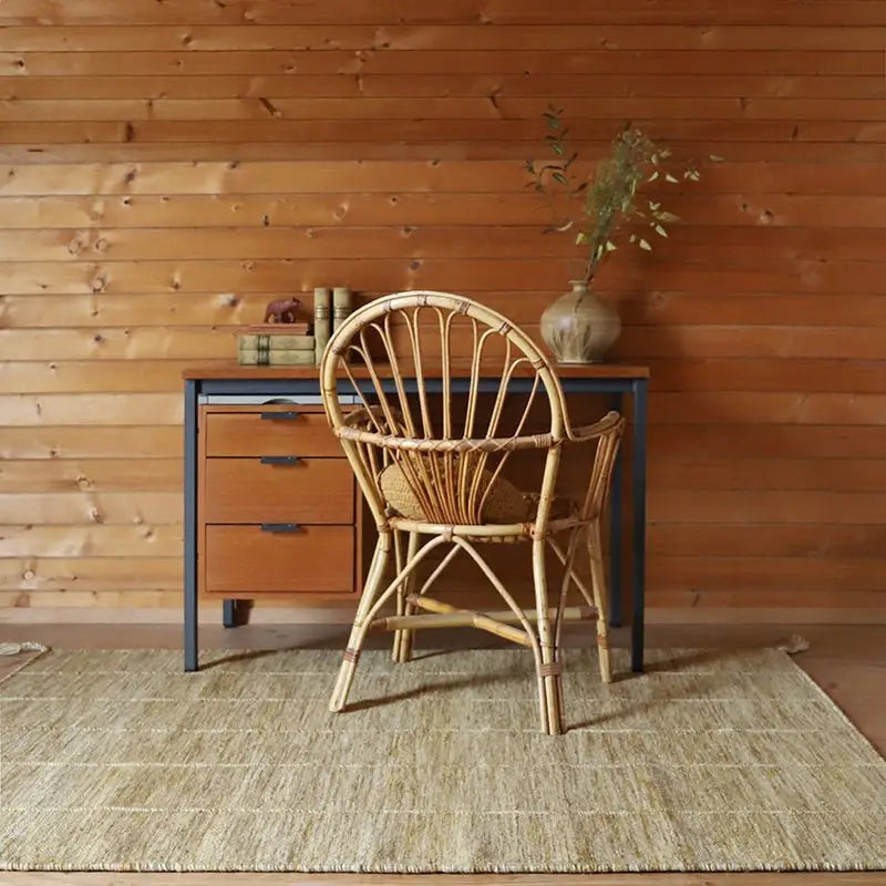 Tapis laine contemporain LHENA JAUNE BRUN L - Sueños de Cigueña