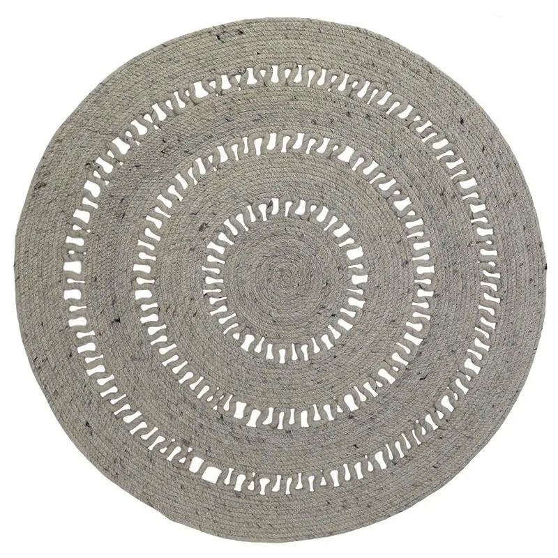 Tapis laine feutrée rond ajourée BIBEK GRIS M - Sueños de Cigueña