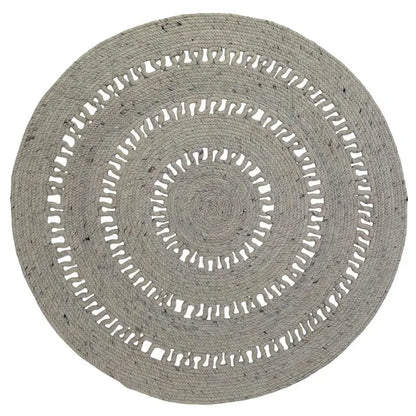 Tapis laine feutrée rond ajourée BIBEK GRIS M - Sueños de Cigueña