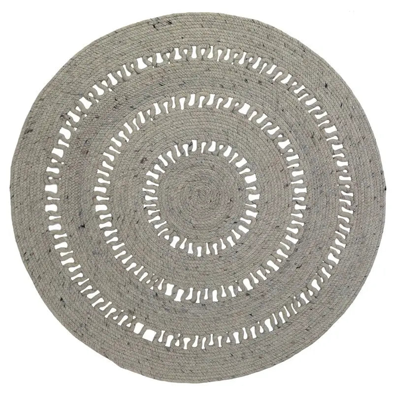 Tapis laine feutrée rond ajourée BIBEK GRIS S - Sueños de Cigueña