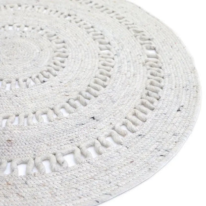 Tapis laine feutrée rond ajourée BIBEK NATUREL S - Sueños de Cigueña