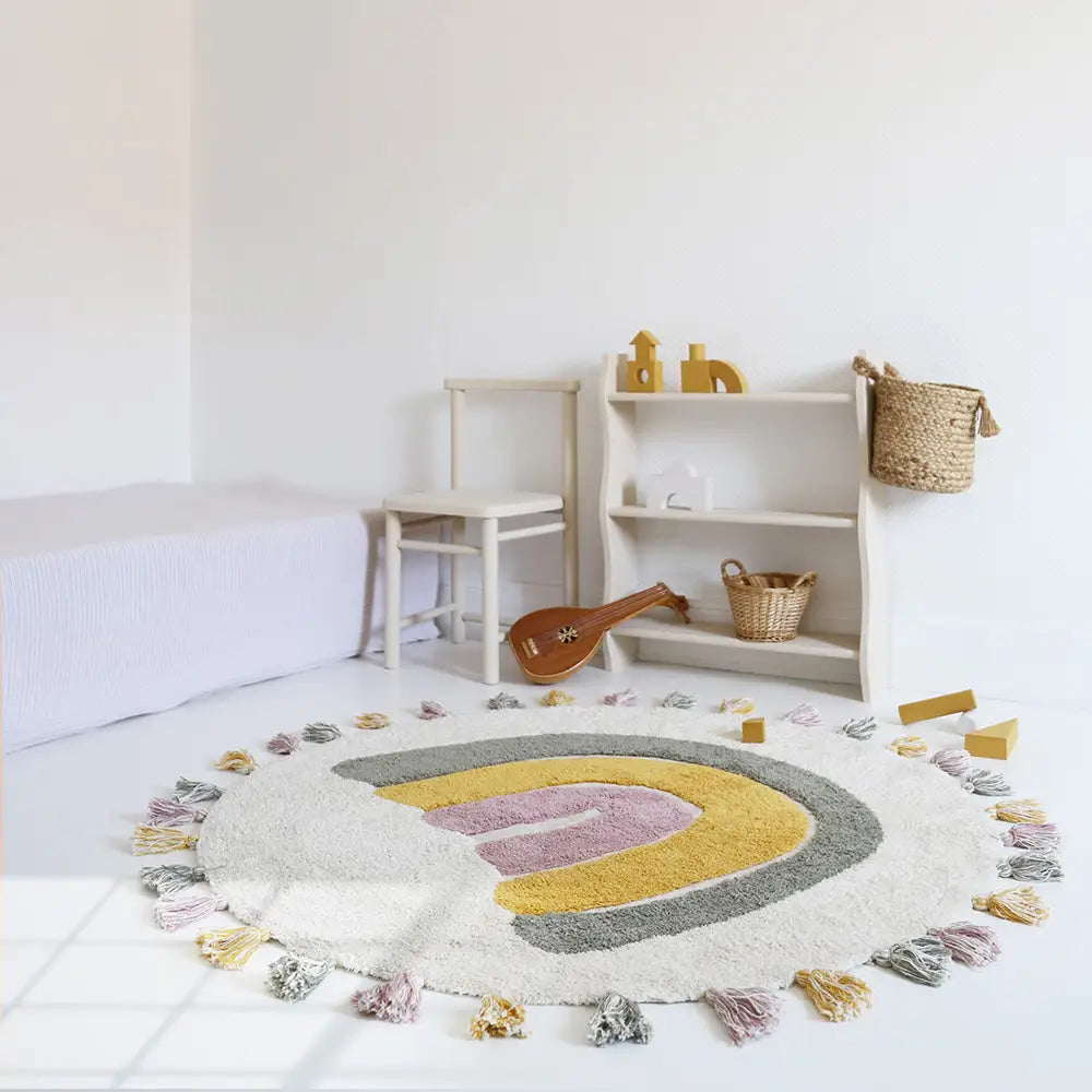 Alfombra Infantil 110 cm RAINBOW MOSS Algodón Lavable en lavadora - Sueños de Cigueña 