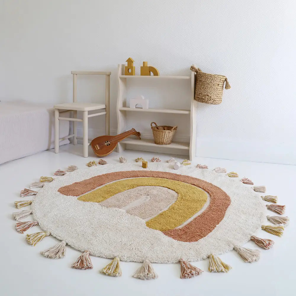 Alfombra Infantil 110 cm RAINBOW TOFFEE Algodón Lavable en lavadora - Sueños de Cigueña 