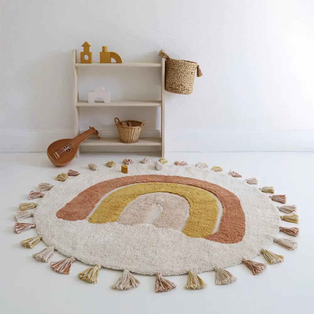 Alfombra Infantil 110 cm RAINBOW TOFFEE Algodón Lavable en lavadora - Sueños de Cigueña 
