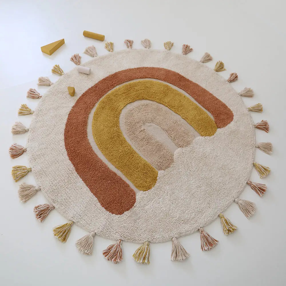 Alfombra Infantil 110 cm RAINBOW TOFFEE Algodón Lavable en lavadora - Sueños de Cigueña 