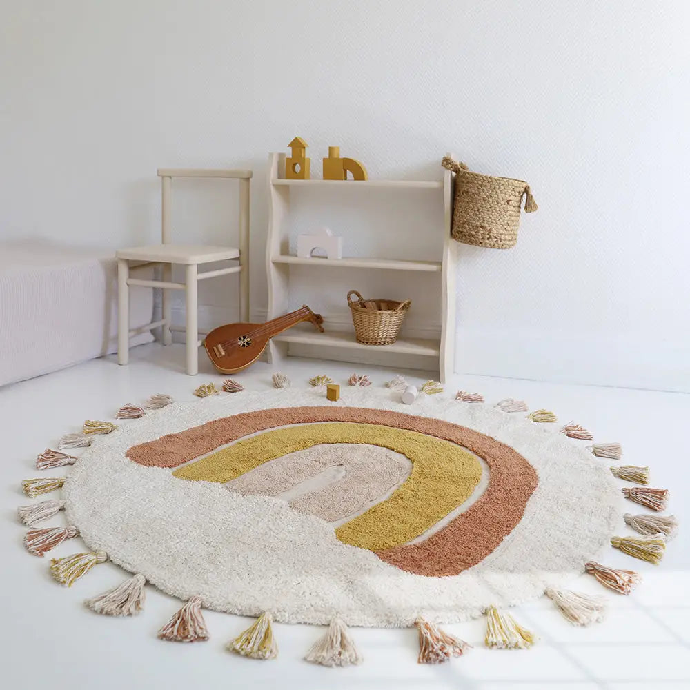 Alfombra Infantil 110 cm RAINBOW TOFFEE Algodón Lavable en lavadora - Sueños de Cigueña 