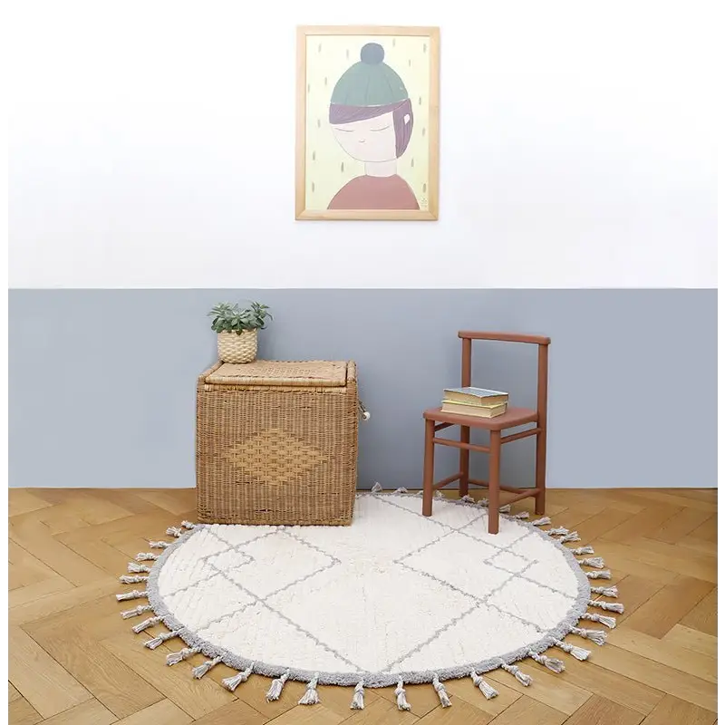 Tapis enfant coton lavable rond CÔME NATUREL GRIS - Sueños de Cigueña