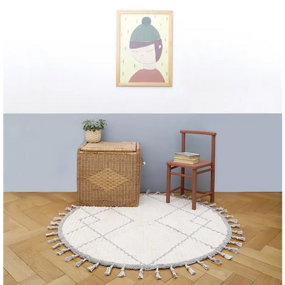 Tapis enfant coton lavable rond CÔME NATUREL GRIS - Sueños de Cigueña