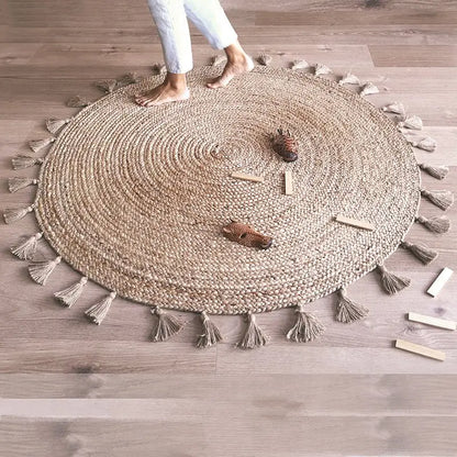 Tapis rond jute avec pompons ELSE - Sueños de Cigueña