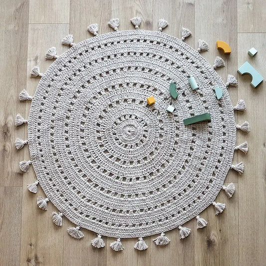 Tapis chambre enfant coton crochet NILA GRIS PERLE - Sueños de Cigueña