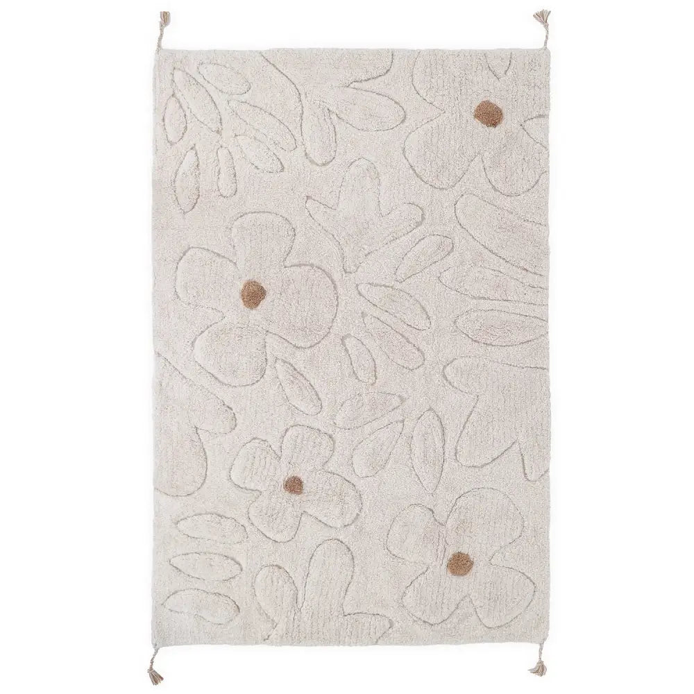 Alfombra infantil de algodón lavable con estampado de flores GENTLE FLORA - Sueños de Cigueña