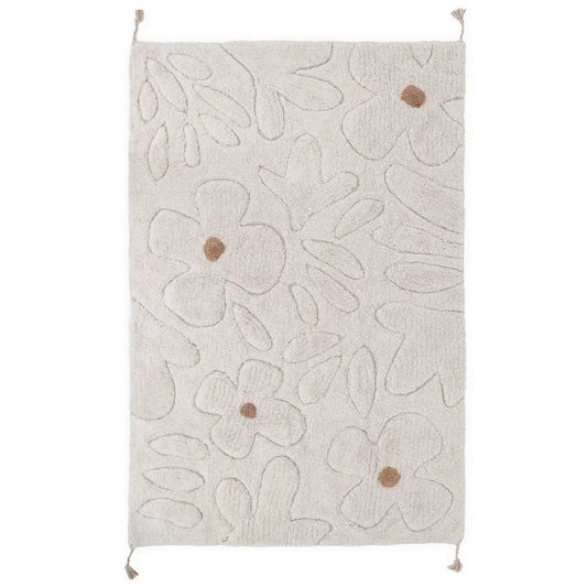 Alfombra infantil de algodón lavable con estampado de flores GENTLE FLORA - Sueños de Cigueña