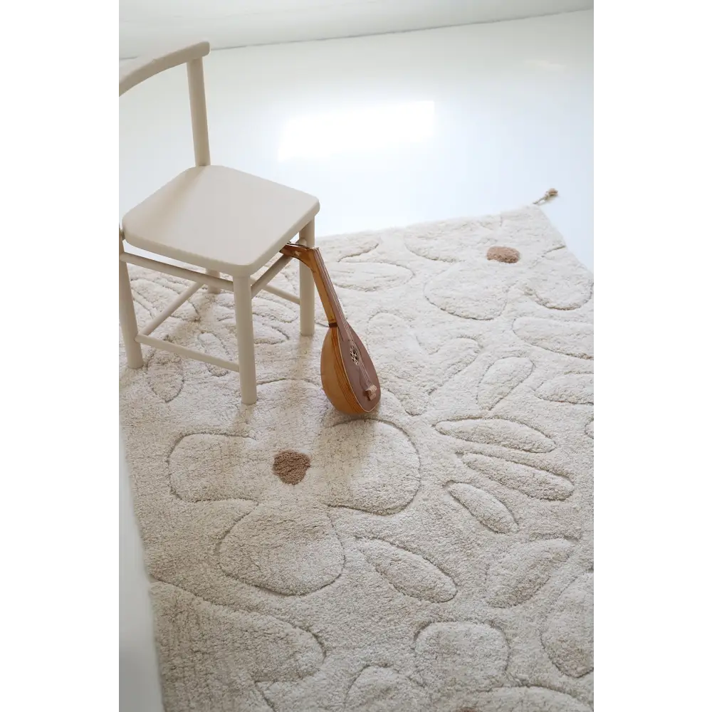 Alfombra infantil de algodón lavable con estampado de flores GENTLE FLORA - Sueños de Cigueña