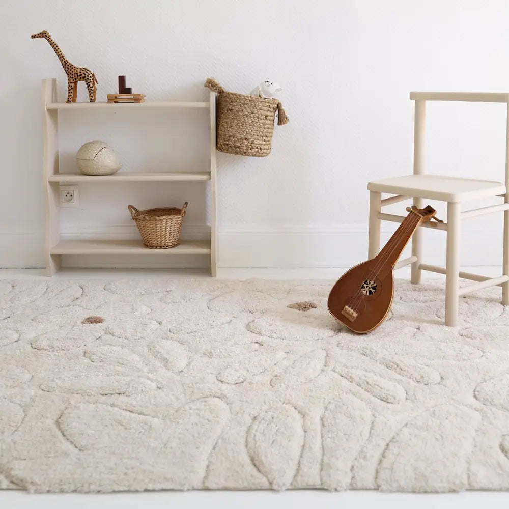 Alfombra infantil de algodón lavable con estampado de flores GENTLE FLORA - Sueños de Cigueña