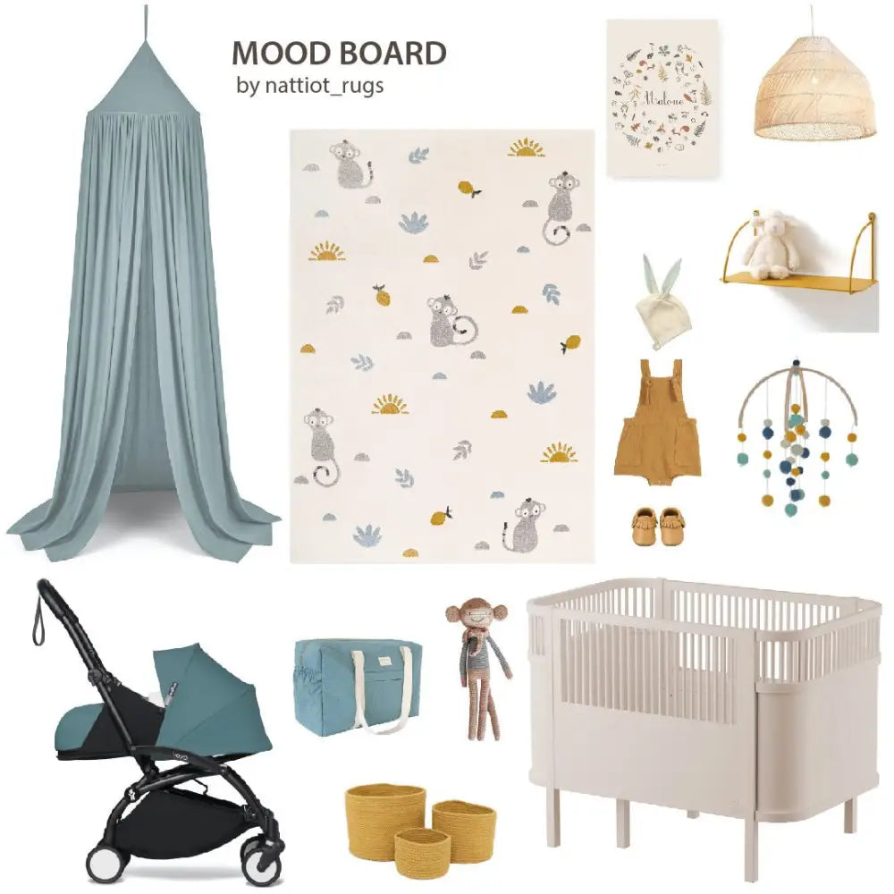Tapis chambre enfant petit singes LITTLE WILD MONKEY MIEL M - Sueños de Cigueña
