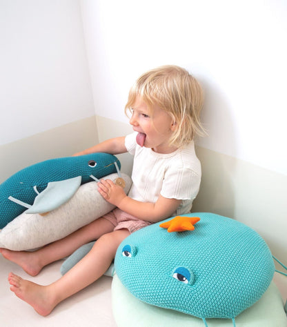 Cojín modular Puf grande cangrejo decorativo grande para niños - Chiné turquesa - Sueños de Cigueña 
