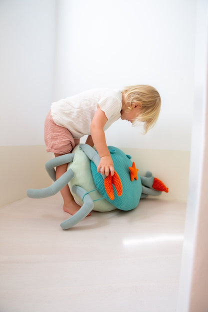 Cojín modular Puf grande cangrejo decorativo grande para niños - Chiné turquesa - Sueños de Cigueña 