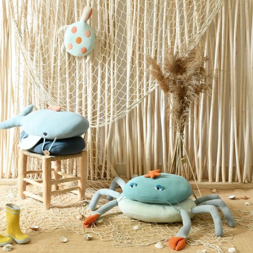 Cojín modular Puf grande cangrejo decorativo grande para niños - Chiné turquesa - Sueños de Cigueña 