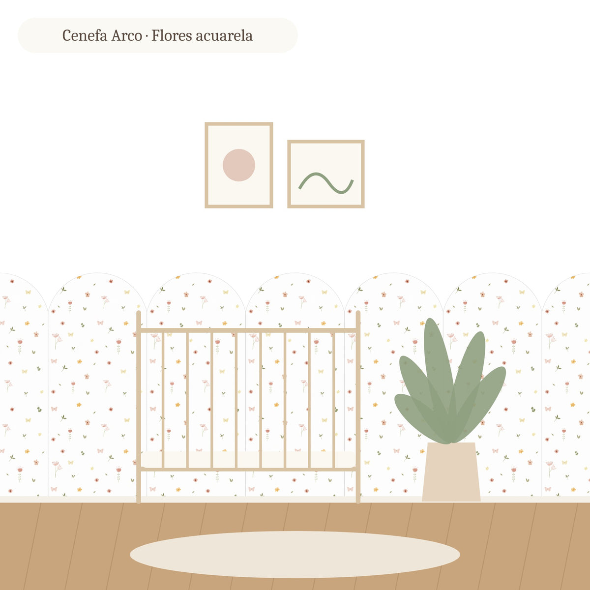 Cenefa de arco Flores acuarela en habitación infantil