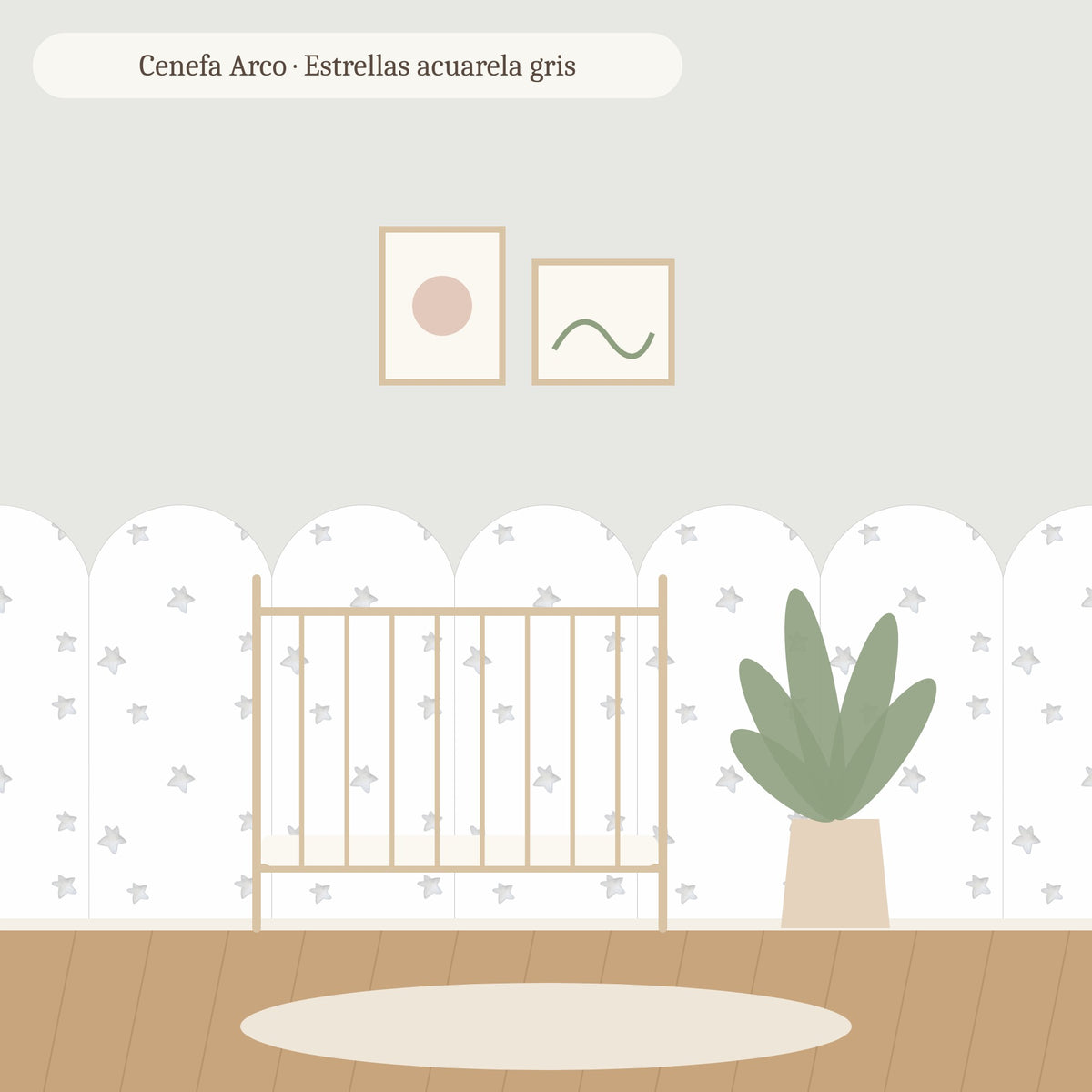 Cenefa de arco Estrellas acuarela gris en habitación infantil