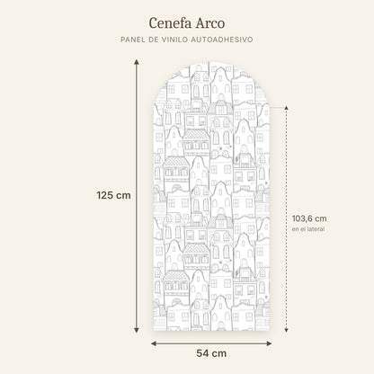 Cenefa de arco Casitas gris: medidas del panel