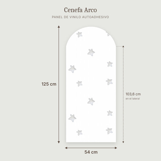 Cenefa de arco Estrellas acuarela gris: medidas del panel