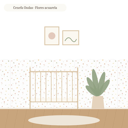 Cenefa de ondas Flores acuarela en habitación infantil