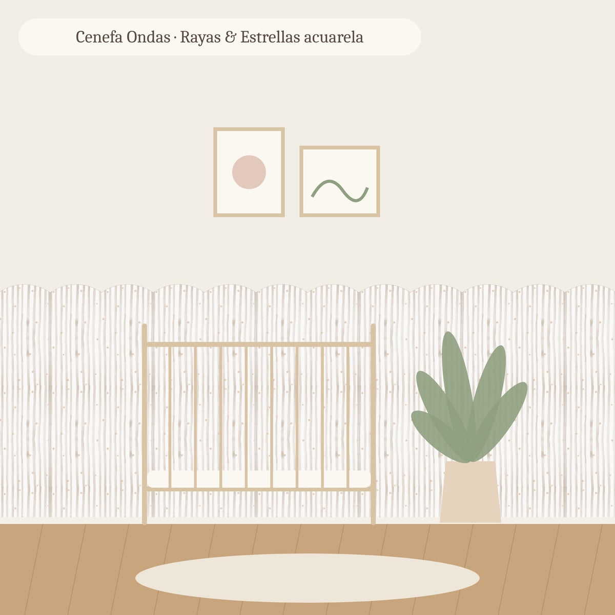 Cenefa de ondas Rayas y Estrellas acuarela en habitación infantil