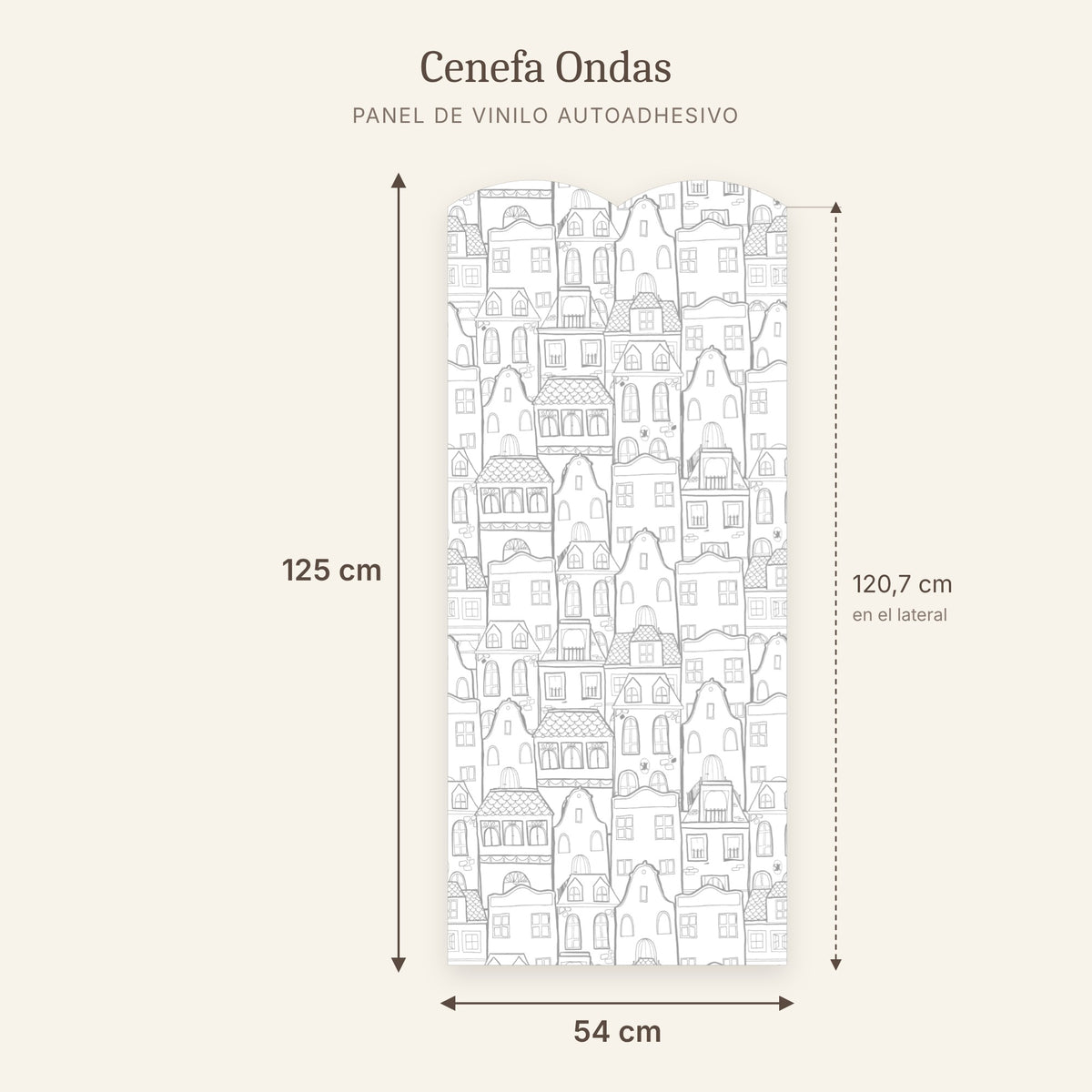 Cenefa de ondas Casitas gris: medidas del panel