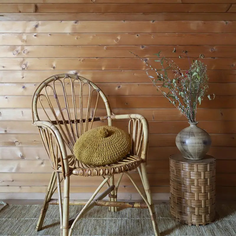 Coussin coton rond crochet LENKA MOUTARDE - Sueños de Cigueña