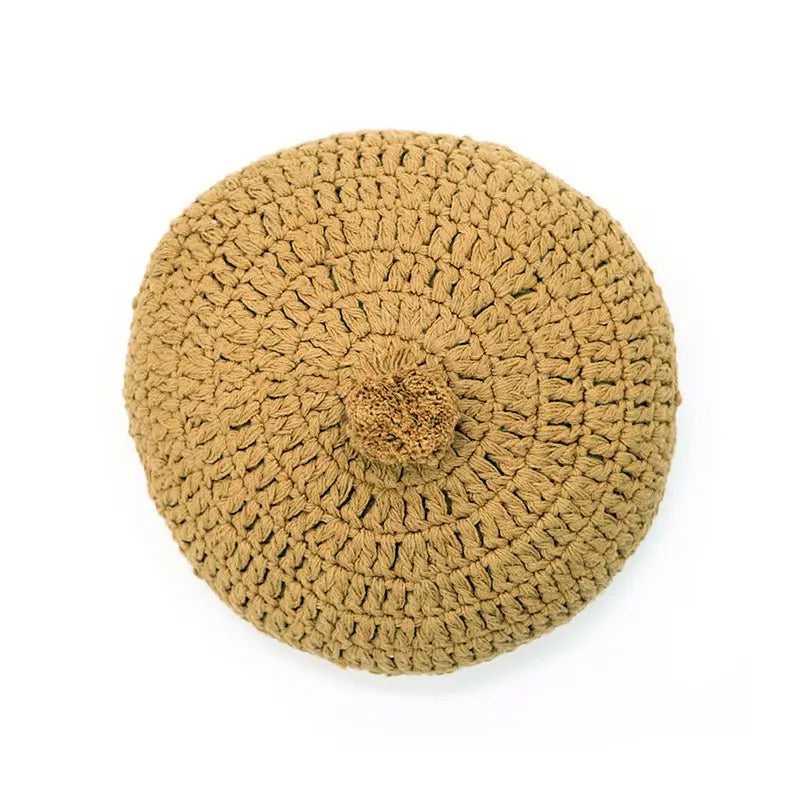 Coussin coton rond crochet LENKA MOUTARDE - Sueños de Cigueña