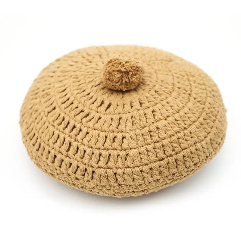 Coussin coton rond crochet LENKA MOUTARDE - Sueños de Cigueña