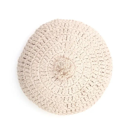 Coussin coton rond crochet LENKA ECRU - Sueños de Cigueña